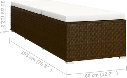 vidaXL 3-piece sunbed set with tea table poly rattan brown