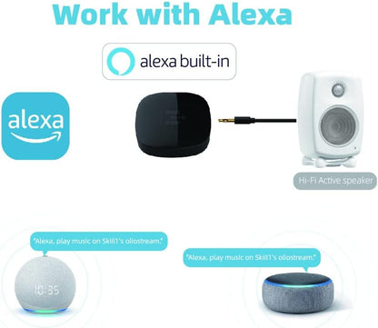 Chromecast - Streaming Box - AudioCast - Audio-Adapter - AirPlay 2 Receiver - HiFi Wireless Multiroom Stereo Preamp - met Siri - Alexa - Hi-Res Audio - Draadloos - 2.4G - 5G - Bluetooth - AUX - 192 kHz - 24-bit Muziek - 3.5 mm jack - Zwart