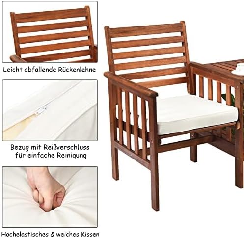 Generisch 70605OP-WH Tuinbank, acaciahout, polyester, spons, naturel, 165 x 65 x 88 cm