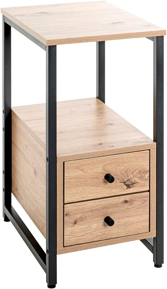 HAKU Bijzettafel eiken, zwart, Metaal, spaanplaat - Maat: B 30 cm x H 63 cm x D 40 cm, Stijl: Modern