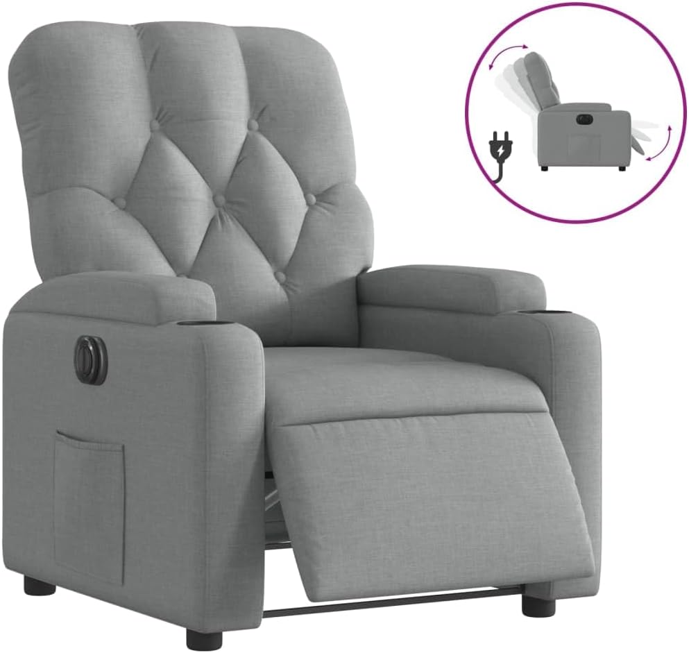 Gecheer Electric Recliner Chair Tilting Fabric Light Grey 74 x 86.5 x 93.5 cm TV Chair Recliner Chair Armchair Fabric Chair with Footrest Senior Chair