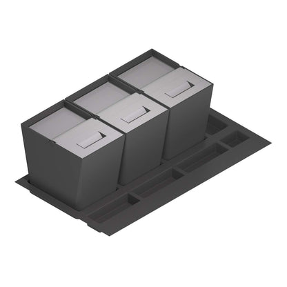 Menage Confort Vuilnisbak en recyclingcontainer voor keukenlade, deksel van roestvrij staal, PP antraciet, 900 mm breedte meubel/hoogte 295 mm
