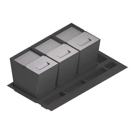 Menage Confort Vuilnisbak en recyclingcontainer voor keukenlade, deksel van roestvrij staal, PP antraciet, 900 mm breedte meubel/hoogte 295 mm