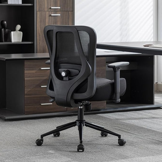Ergonomische Bureaustoel – Bureaustoel – Werkstoel – Kantoormeubilair – Swivelstoel – Zithoogte Verstelbaar – Ademend Mesh – Draaggewicht 230 kg – Kantelfunctie – Zwart
