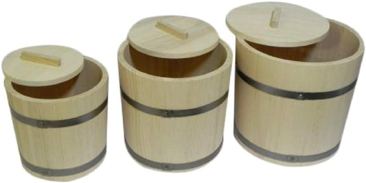Wooden World – Set van 3 houten emmers met deksels voor het fermenteren van kool en komkommers – 5, 10 en 15 liter – voor zuurkoolopslag of sauna