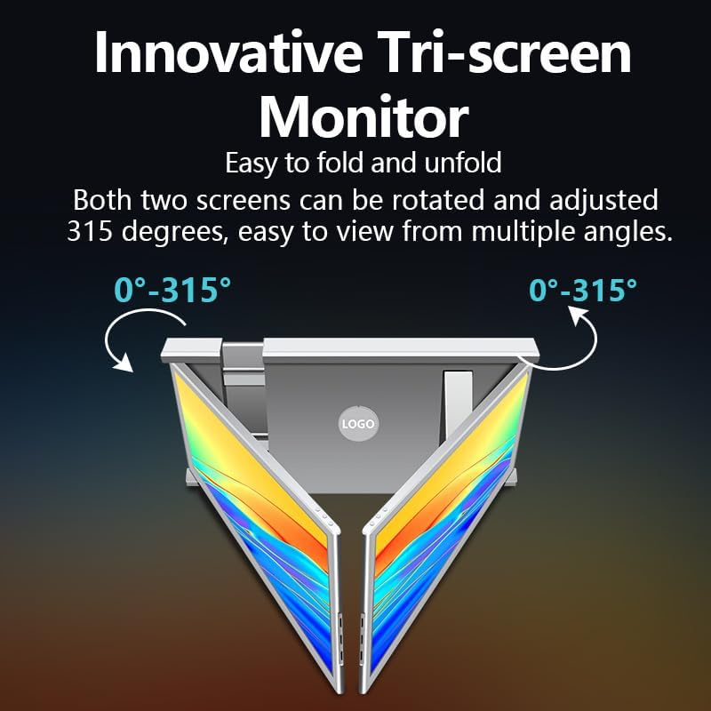 FullHD 1980p IPS 35.6 cm (14") Dual Monitor for Laptop, Dual Screen, Triple Screen for Laptop, Portable Dual Screen Monitor, Compatible with 13-16.5 Inch Windows/Mac/Chrome - QUORE