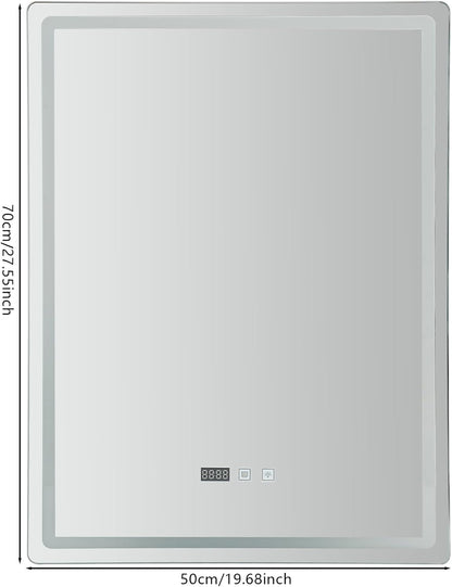 LED Spiegel Met Verlichting – Badkamerspiegel – Wandspegel – Make-Up Spiegel – Anti-Fog Spiegel – 50x70 cm – Instelbare Kleurtemperatuur – Anti Beslagen Functie
