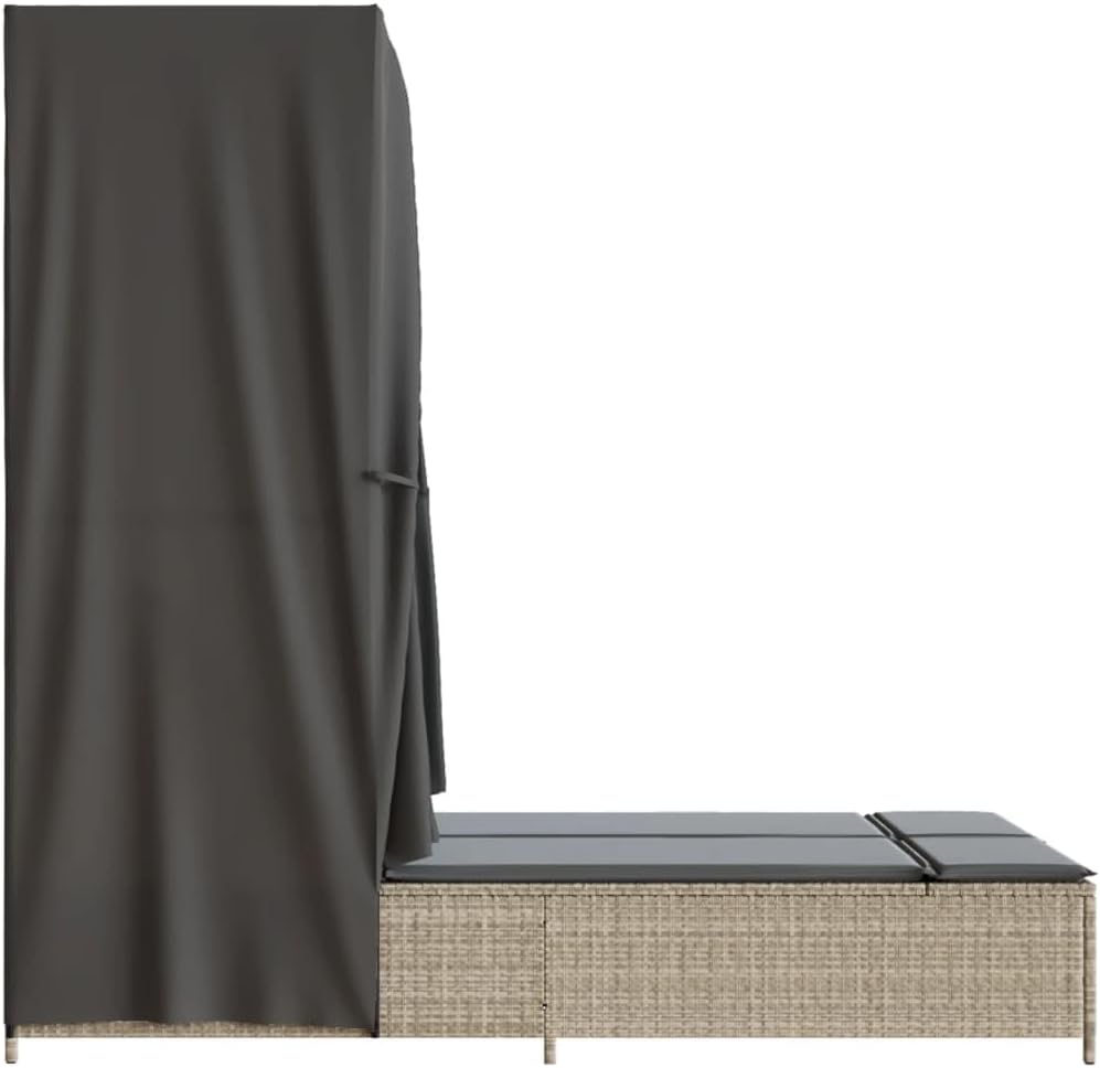 Outdoor Double Lounger with Adjustable Roof and Washable Cushion Made of Weatherproof Synthetic Rattan for Garden, Patio, Courtyard - QUORE