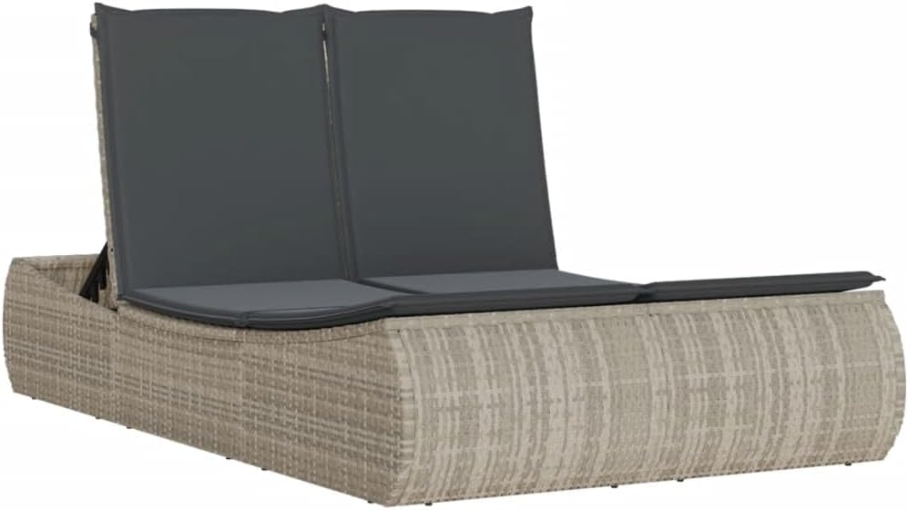 Outdoor Lounger with Padded Cushions and Adjustable Backrest, 3 Positions, Durable and Washable Synthetic Rattan, for Garden or Patio - QUORE