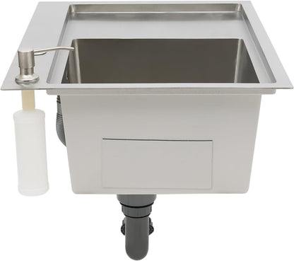 Stainless Steel Kitchen Sink, Built-in Sink Set with Soap Dispenser and Drainer Basket, Drainage Set, Sink, Sink, Basin, Modern Rectangular, Silver, 63 x 50 cm - QUORE