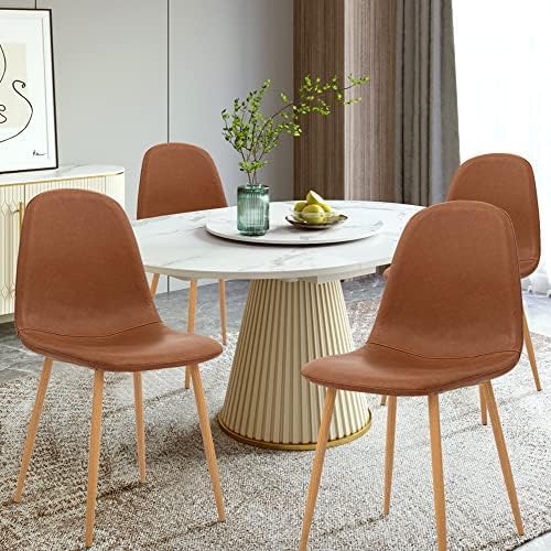 CangLong Set van 4 eetkamerstoelen, retro gestoffeerde keukenstoelen voor keuken, eetkamer, kunstleer loungestoelen met metalen poten, bruin