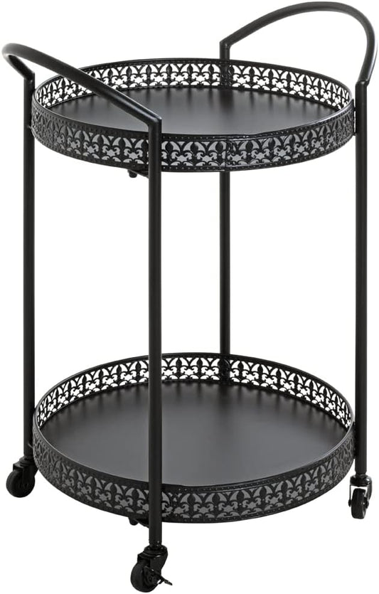 HAKU Serveerwagen zwart, metaal - Maat: B 51 cm x H 71 cm x D 42 cm, Stijl: Art Deco