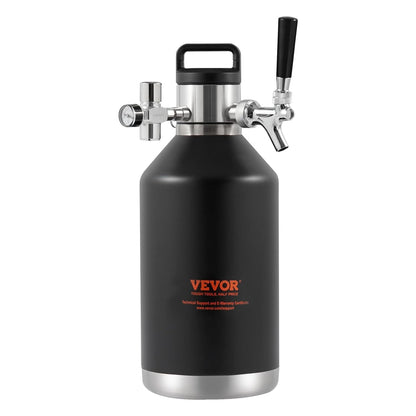 VEVOR Beer Growler Tap System, 120 oz 4L Mini Fat, 304 Roestvrij Staal Onder Druk Bier Growler, Keg Growler met Drukweergave, CO2 Regulator Kraan, Lekvrije Ring Voor Tocht, Homebrew, Craft Bier
