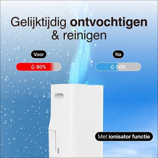 Luchtontvochtiger – Luchtreiniger – Vochtvreter – Ontvochtiger – Air Purifier – 20L per Dag – HEPA 13 Filter en Ionisator