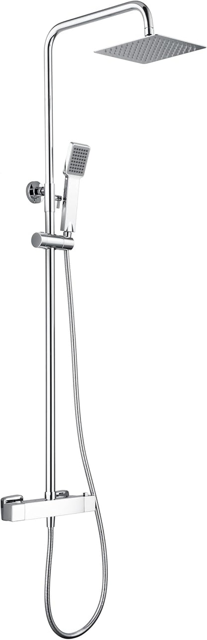 Thermostatische Douchekolom – Douchepaneel – Doucherail – Douchekraan – Badkraan – RVS 20 cm Vierkante Douchekop – Instelbare Watertemperatuur