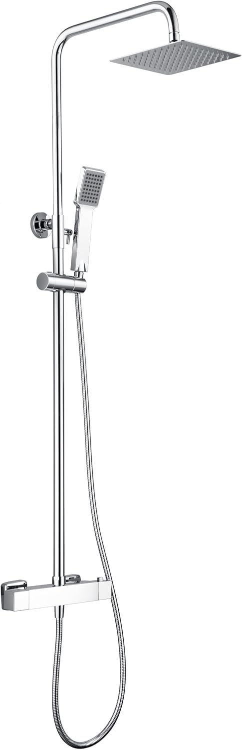 Thermostatische Douchekolom – Douchepaneel – Doucherail – Douchekraan – Badkraan – RVS 20 cm Vierkante Douchekop – Instelbare Watertemperatuur