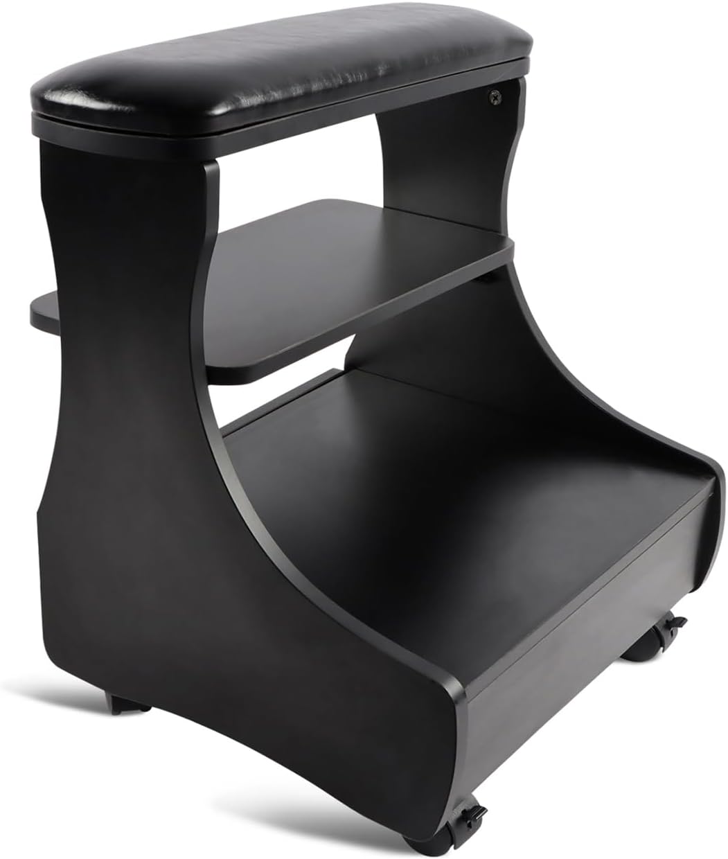 Pedicure voetsteun met wielen Zwart – Manicure voetsteun – Voetsteun – Pedicure voetrust – Voetsteun met opbergruimte – PU-Leren Bovenlaag – 4 Zwenkwielen Met Rem