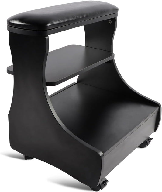Pedicure voetsteun met wielen Zwart – Manicure voetsteun – Voetsteun – Pedicure voetrust – Voetsteun met opbergruimte – PU-Leren Bovenlaag – 4 Zwenkwielen Met Rem