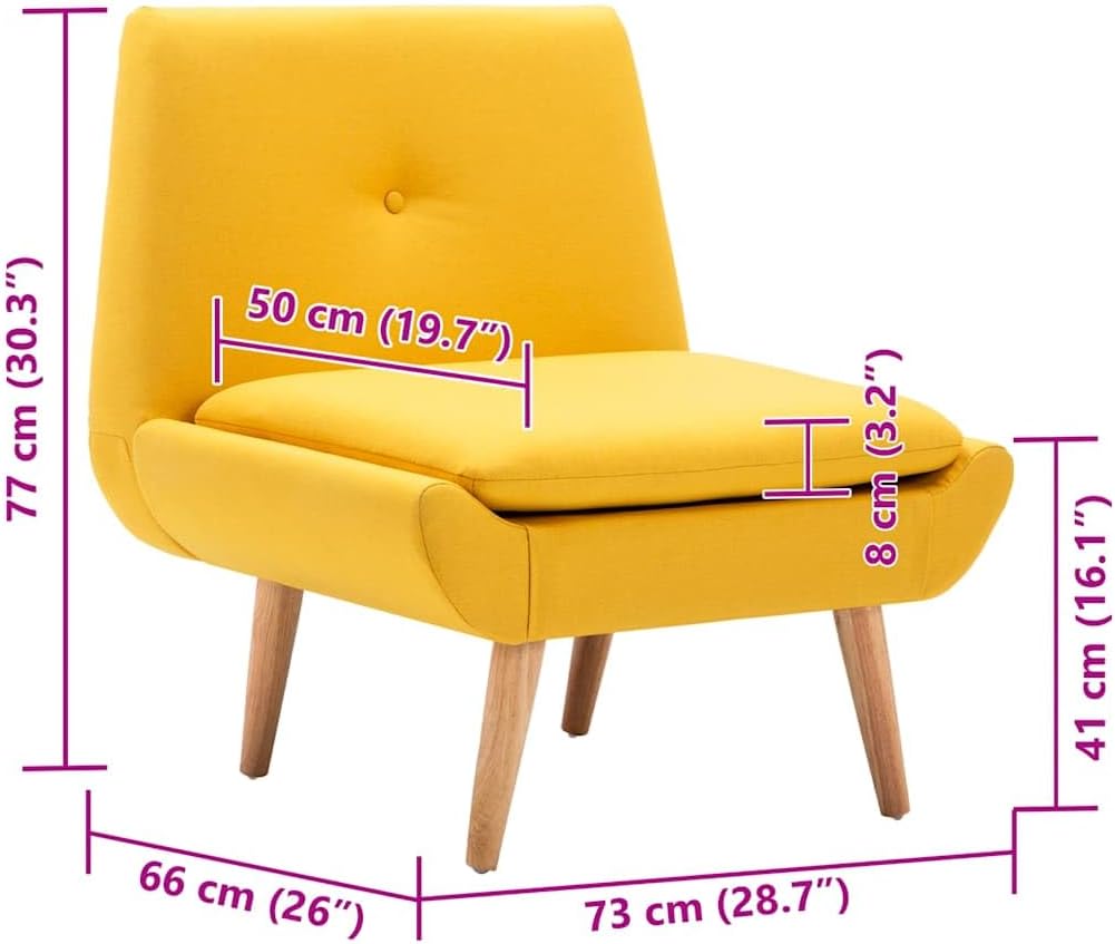 Fauteuil – Zitzetel – Leunstoel – Ruststoel – Stoel – Gele Polyester Bekleding – Massief Rubberwood Poten