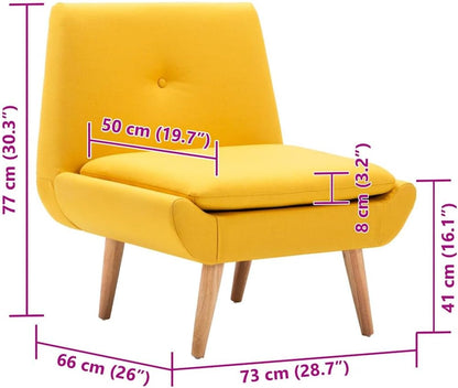 Fauteuil – Zitzetel – Leunstoel – Ruststoel – Stoel – Gele Polyester Bekleding – Massief Rubberwood Poten