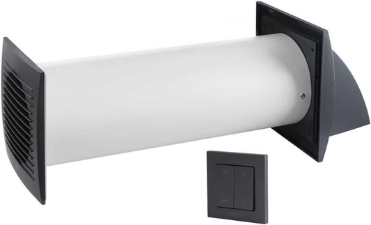 Gedecentraliseerde Ventilatie Met Warmteterugwinning – WTW-Unit – Decentrale Ventilatie – Warmteterugwinningsventilator – Muurventilator – Antraciet – Ø100 Mm – Keramische Kern – Wandschakelaar Inbegrepen