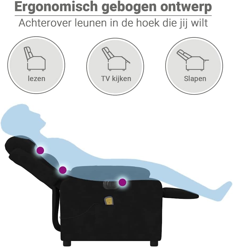Massagefauteuil Elektrisch – Massagestoel – Relaxfauteuil – Verstelbare Loungestoel – Fluwelen Fauteuil – 6-Punts Vibratiemassage – Elektrisch Verstelbaar Tot 135°
