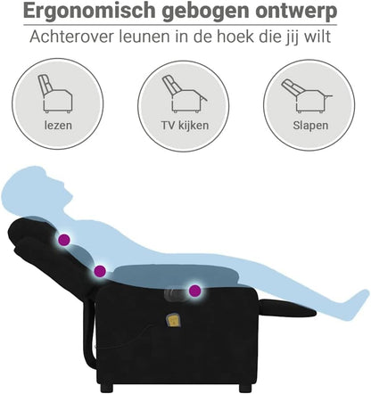Massagefauteuil Elektrisch – Massagestoel – Relaxfauteuil – Verstelbare Loungestoel – Fluwelen Fauteuil – 6-Punts Vibratiemassage – Elektrisch Verstelbaar Tot 135°