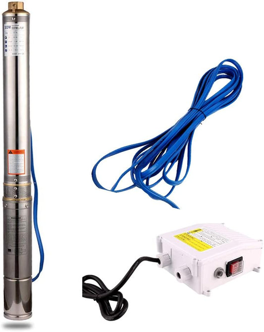 1PK Dompelpomp – Diepbronpomp – Waterpomp – Fonteinpomp – Irrigatiepomp – Roestvrij Staal – Max. Debiet 2,8 m³/uur – Max. Opvoerhoogte 82 m
