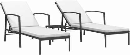 Sun loungers with table, 2 pieces, outdoor garden chairs, sun lounger for patio, beach chair, hammocks and sun loungers for garden, poly rattan, black - QUORE