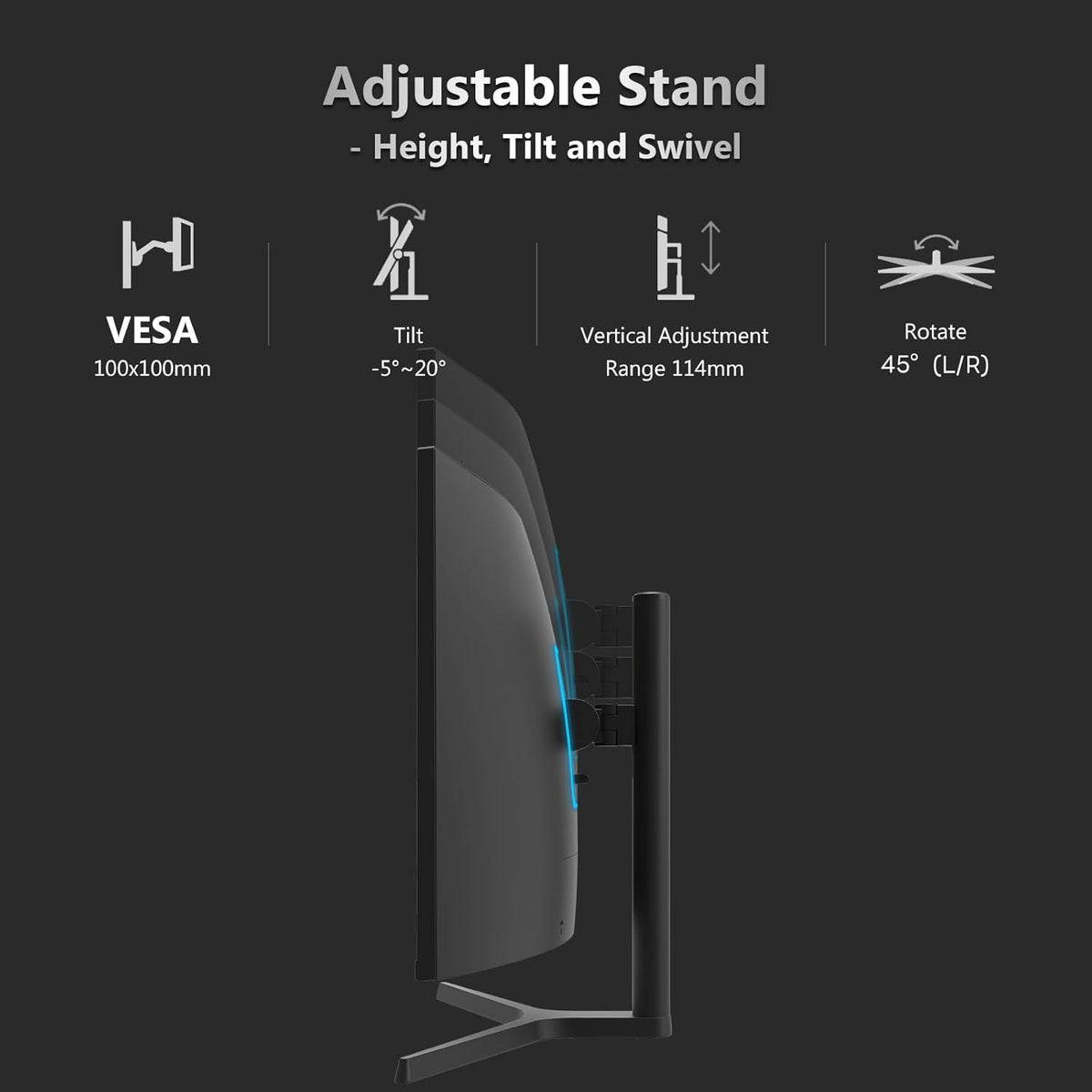 Z-Edge Gaming Monitor Curved 34'', 165Hz, UWQHD(3440x1440), 1ms MPRT, Height & Incline Adjustable, 21:9 with DP Cable, FreeSync, 1500R VA, 300cd/m², 2*HDMI2.0 & 2*DP1.4, RGB, VESA 3.937 * 3.937 * 3.9 937 in