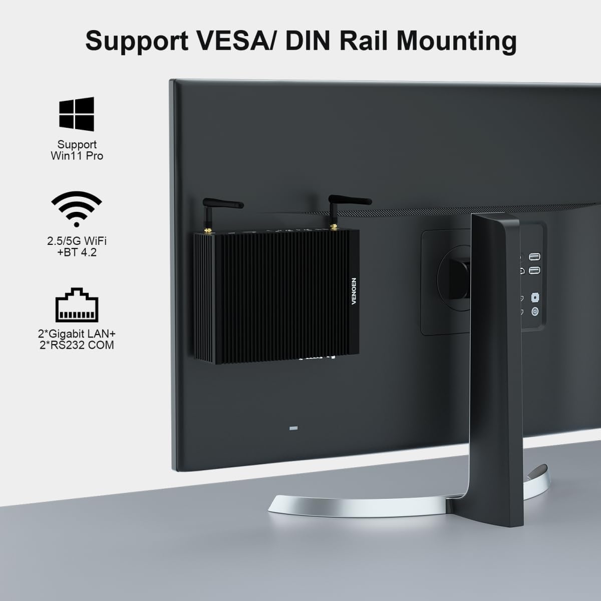 Stil Mini PC i5 WIN11 Pro 12V Fanless PC Industrial Core i5 8250U/8350U, 16GB RAM 512GB SSD, 2x HD 4k Output, 2x RS232 COM, WiFi, 2x Gigabit Lan, Mini Computer Industrieel PC Server, 4G SIM Slot