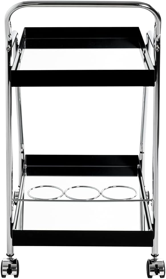 HAKU Serveerwagen chroom, zwart, Metaal, spiegel - Maat: B 62 cm x H 84 cm x D 46 cm, Stijl: Modern