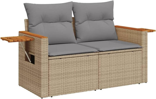 vidaXL 2-zits Tuinbank met Kussens Poly Rattan Beige, Lounge Bank, Tuinmeubilair