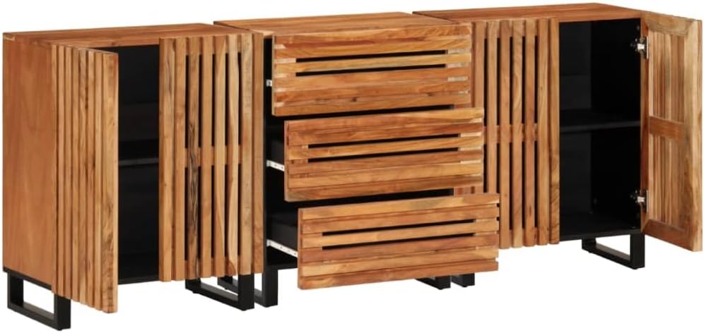Dressoir – Sideboard – Opbergkast – Ladekast – Wandkast – Massief Acaciahout – Stalen Frame – 60x34x75 cm – Set Van 3