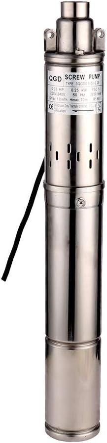 Diepbronpomp 220V – Dompelpomp Roestvrij Staal – Waterpomp Huis – Tuinpomp – RVS Pomp – 0,25 kW Vermogen – Max 70 Meter Opvoerhoogte