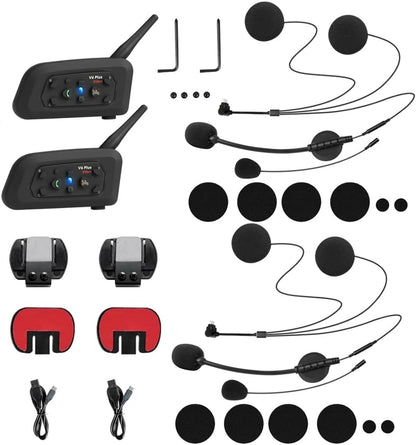 Vnetphone 2 x V6 Bluetooth motorfiets intercom helm communicator headset, 1200 m bereik 6 bestuurders interphone, handleiding in het Duits