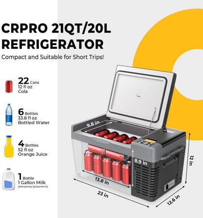 BougeRV CRPRO Compressor koelbox 12 V, 20 liter auto koelbox (-20 °C ~ 10 °C), 12/24 V DC & 110-240 V AC draagbare auto koelkast, 12 V koelkast, voor auto, camping, reizen