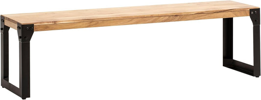 FineBuy Dining Room Bench, Acacia Wood, Metal Industrial Solid Wood Bench, Without Handrail, Kitchen Bench, Modern, Sofa, Dining Room, Large - QUORE