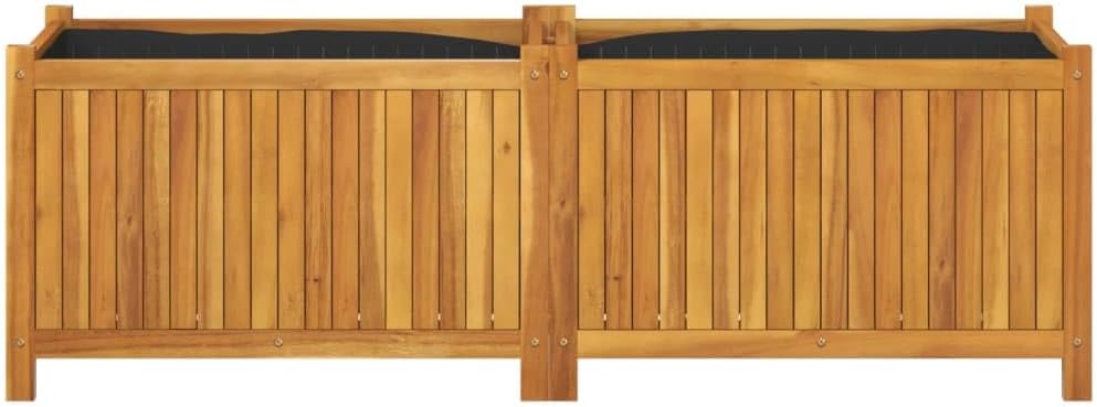 LAPOOH Tuinplantenbak met voering 153x38,5x50 cm massief hout acacia, tuinplantenbak, tuinplantenbak buiten, plantenbak-366442 - QUORE