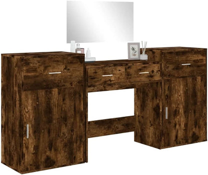 4-Piece Dressing Table Set, Dressing Table with Mirror, Dressing Table, Dressing Table, Dressing Table, Dressing Table, Dressing Table with Storage Space for Bedroom, Oak Wood-Based Oak - QUORE