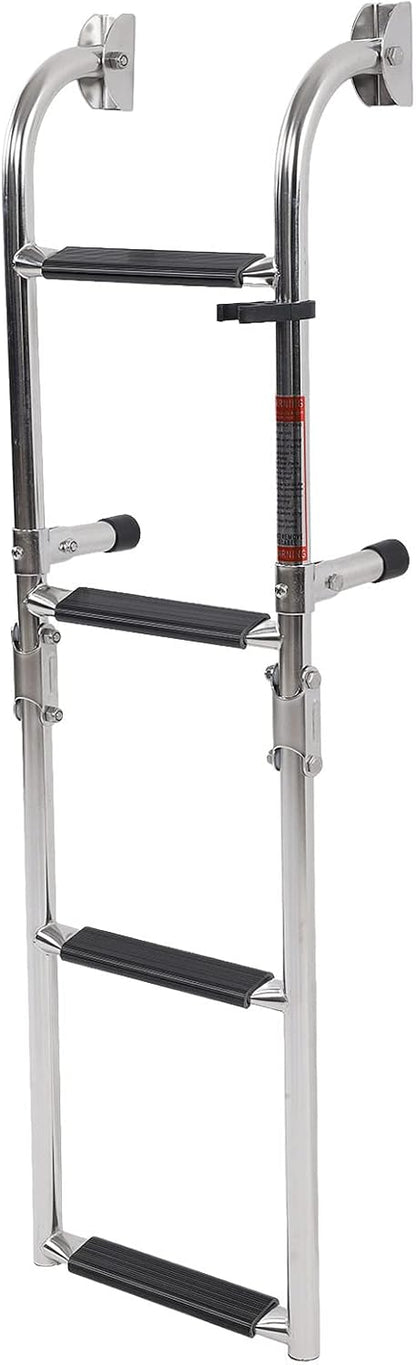 4 Stappen Ponton Bootladder, 316 Roestvrijstalen Vouwlaad Ladder, Brede Trap, Leuningen, Dok Ladder voor Zeepijpen, Jacht, Zwembad