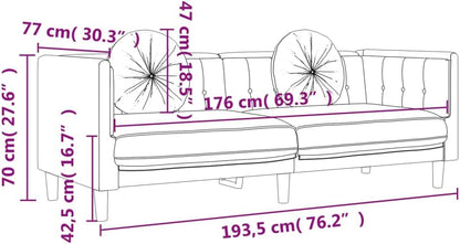 vidaXL 2 and 3 Seater Sofa Set with Cushions, Velvet Cream, Loveseat, 2 Seater Sofa, 3 Seater Sofa, 173 x 77 x 70 cm (2 Seater) + 193 x 77 x 70 cm (3 Seater Sofa) - QUORE