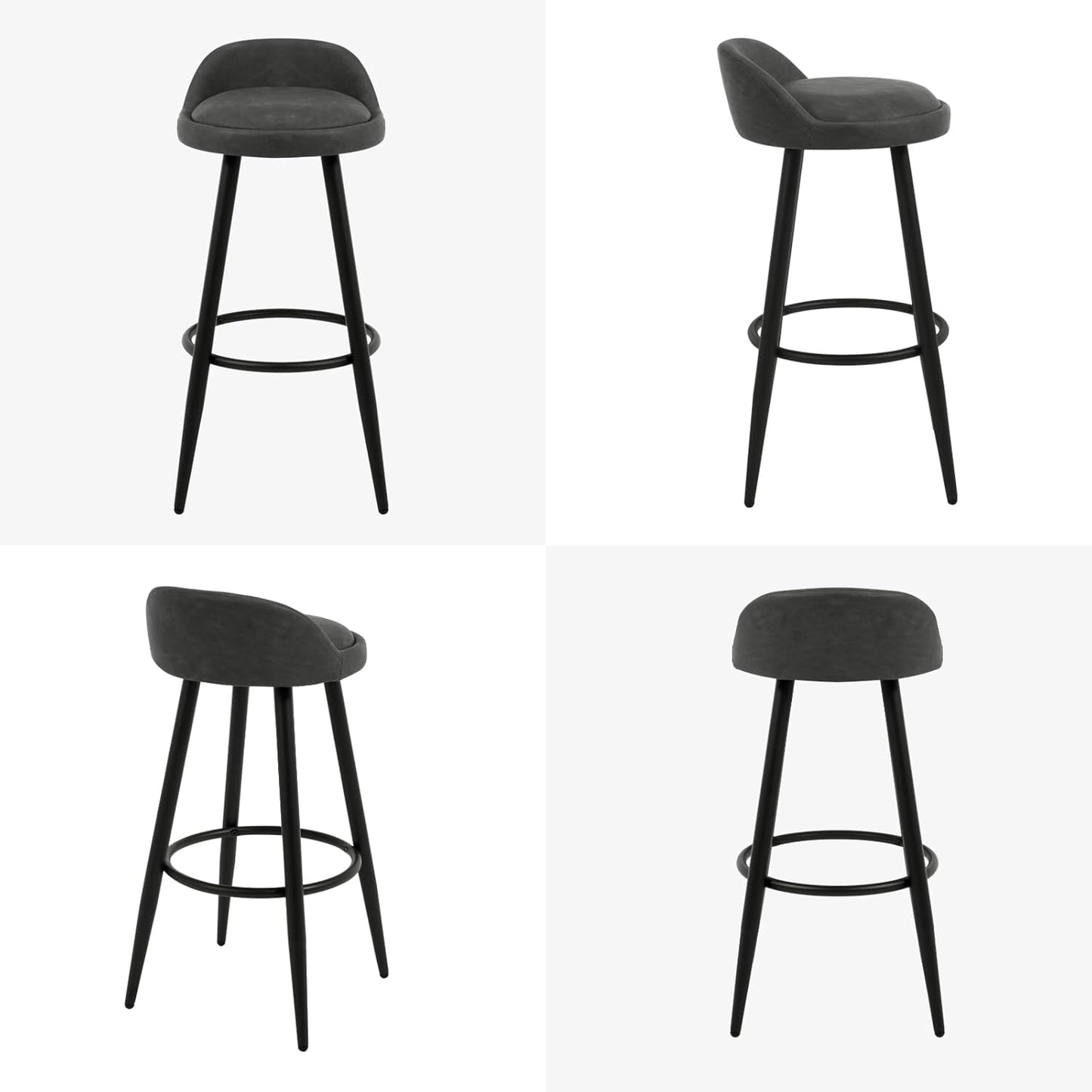 Barkruk Set van 2 - Stoel - Kleine stoel - Keukenstoel - 37,5 cm x 34 cm - Antraciet - QUORE