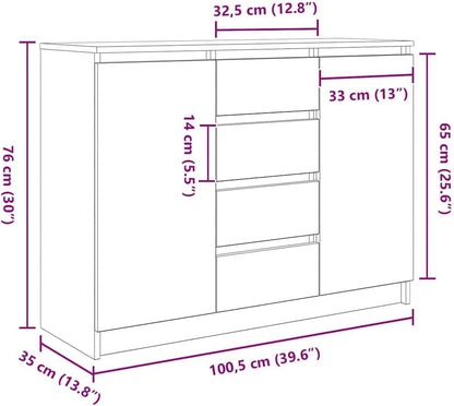 Sideboard – Opbergmeubel – Dressoirkast – Hal kast – Buffetkast – Rook Eiken – Duurzaam Bewerk Hout – Compact Formaat 100,5x35x76 cm