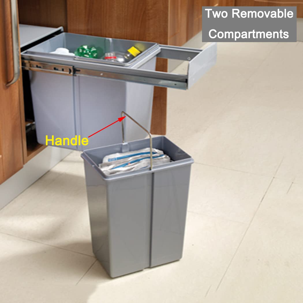 Nisorpa Trek Keuken Afvalbak 10L + 20L Recycling Keuken Kast Kast Vuilnisbakken Afvalcontainers Sluit Vuilnisbak met twee compartimenten voor Afval Sorteren 480x260x418mm Grijs