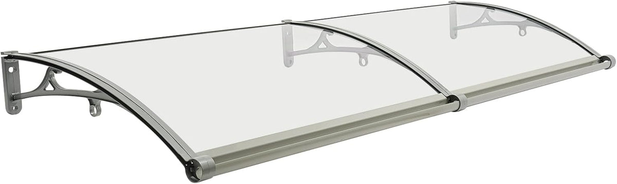 Outdoor Roof, Front Door, Arch Roof, Rectangular Front Door Roof Canopy Door Roof Window Awning Canopy for Bicycle Protection Pavilions 200 x 60 cm (Clear + Silver) - QUORE