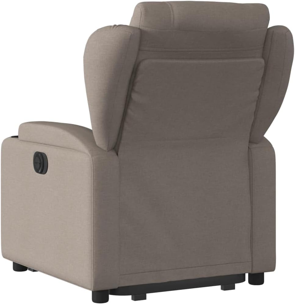 Fauteuil, zitverhoging, kantelbaar, taupe van stof, meubelstuk voor woonkamer, loungestoel, relaxstoel, stoel voor slaapkamer - QUORE