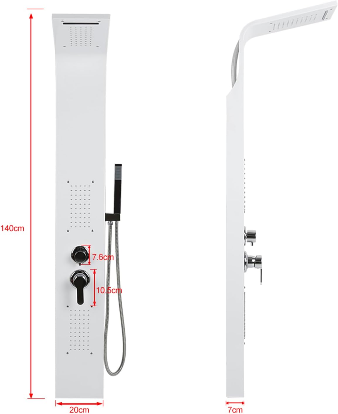 Doucheset – Douchekolom – Regendouche – Handdouche – Thermostaatkraan – Hydromassage – Verstelbare Waterstraal – Wit