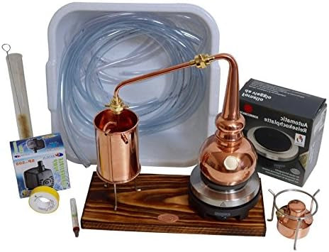 Whisky Distilleerketel – Distillatieketel – Whisky Destilleerketel – Snaps Ketel – Brandewijn Ketel – 0,5 Liter – Koper Met Messing – Elektrische Kookplaat 500W