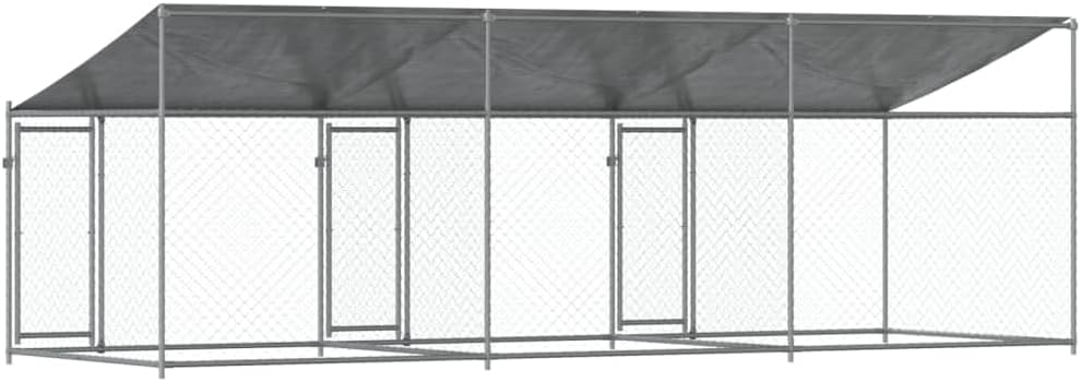 Dog Cage with Roof and Doors, Grey, 6x2x2 m, Galvanized Steel, Walk-In Chicken Coop, Galvanized Chicken Coop, Chicken Coop, Chicken Coop, Backyard